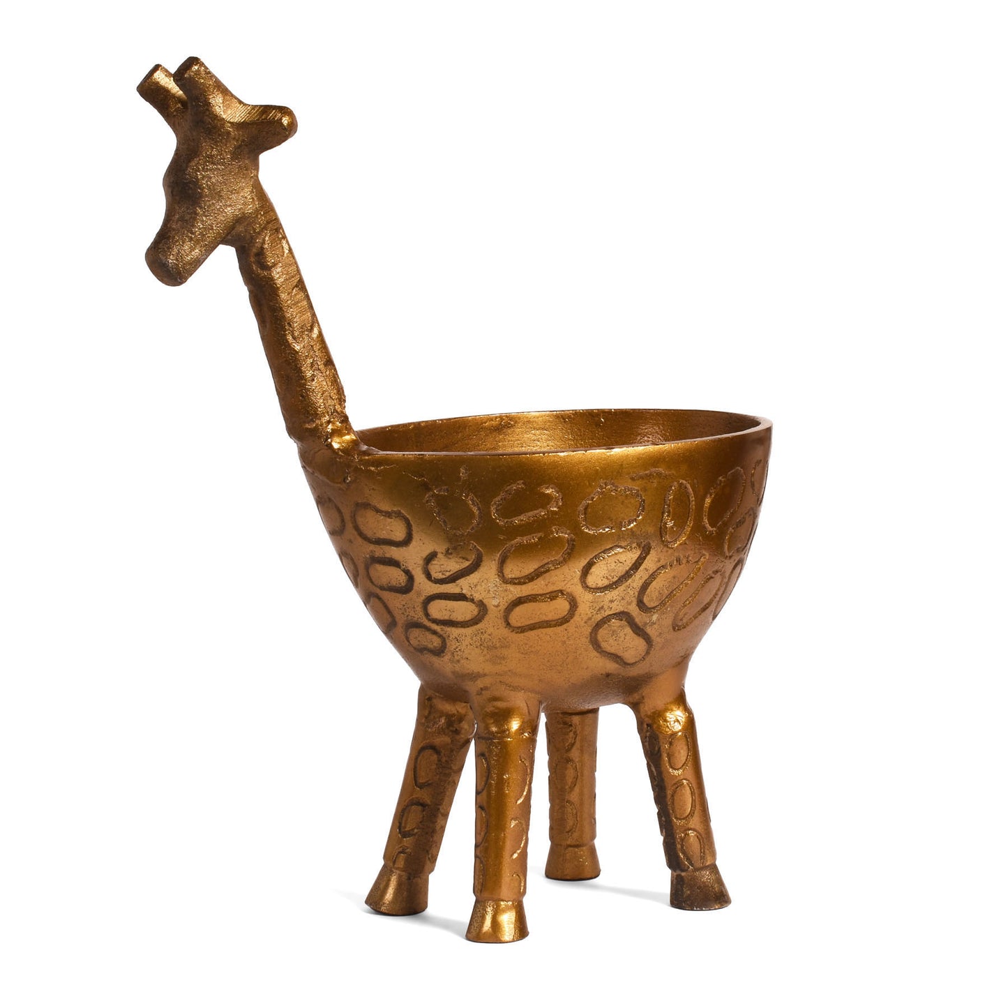 Giraffe 10.25" Cast Metal Planter Bowl Figurine, Antique Gold
