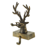 Deer Stag with Glasses and Pipe Antique Brass Finish Christmas Stocking Holder
