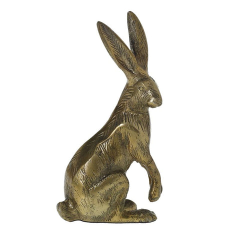 Standing Bunny Rabbit 7" Cast Metal Figurine, Antique Brass