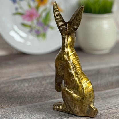 Standing Bunny Rabbit 7" Cast Metal Figurine, Antique Brass