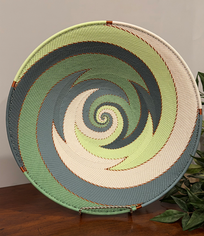 Fair Trade Zulu Telephone Wire 12" Shallow Platter Basket, Montane