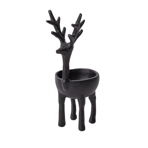 Reindeer Cast Metal Decorative Bowl, Black, Small