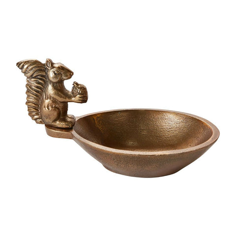 Squirrel with Acorn Cast Metal Decorative Bowl, Antique Brass