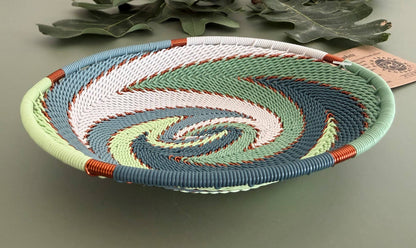 Fair Trade Zulu Telephone Wire 12" Shallow Platter Basket, Montane