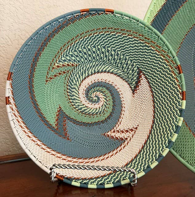 Fair Trade Zulu Telephone Wire 12" Shallow Platter Basket, Montane