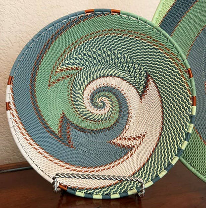 Fair Trade Zulu Telephone Wire 12" Shallow Platter Basket, Montane