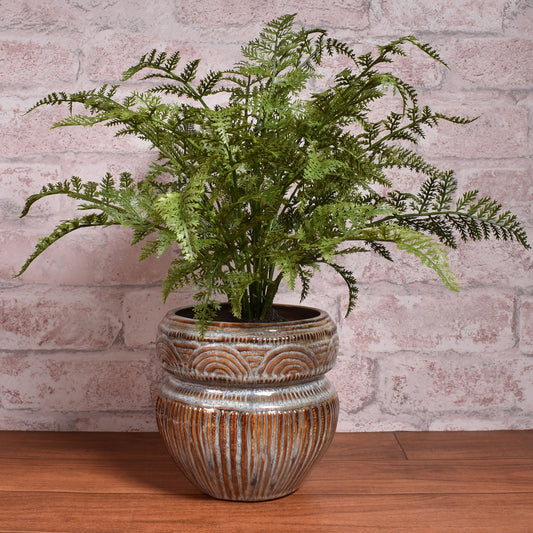 Accent Decor 5-1/2" Etched Ceramic Pot with Antique Glaze