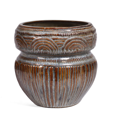 Accent Decor 5-1/2" Etched Ceramic Pot with Antique Glaze