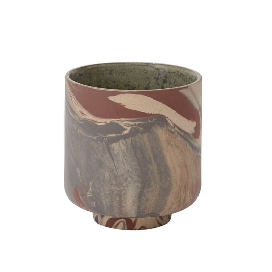 Marbleized 5.5" Stoneware Planter Pot Cachepot, Brown