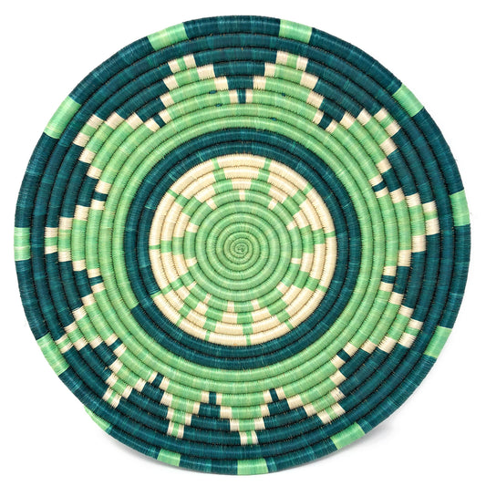 African Handwoven 15" Hope Pattern Sisal Tray, Island Paradise Green
