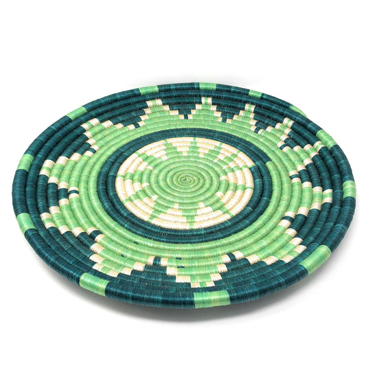 African Handwoven 15" Hope Pattern Sisal Tray, Island Paradise Green