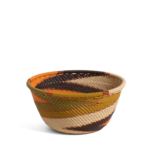 Fair Trade Handwoven Zulu Telephone Wire 4-1/2" Small Round Bowl Basket, African Earth Colors, Each One Varies