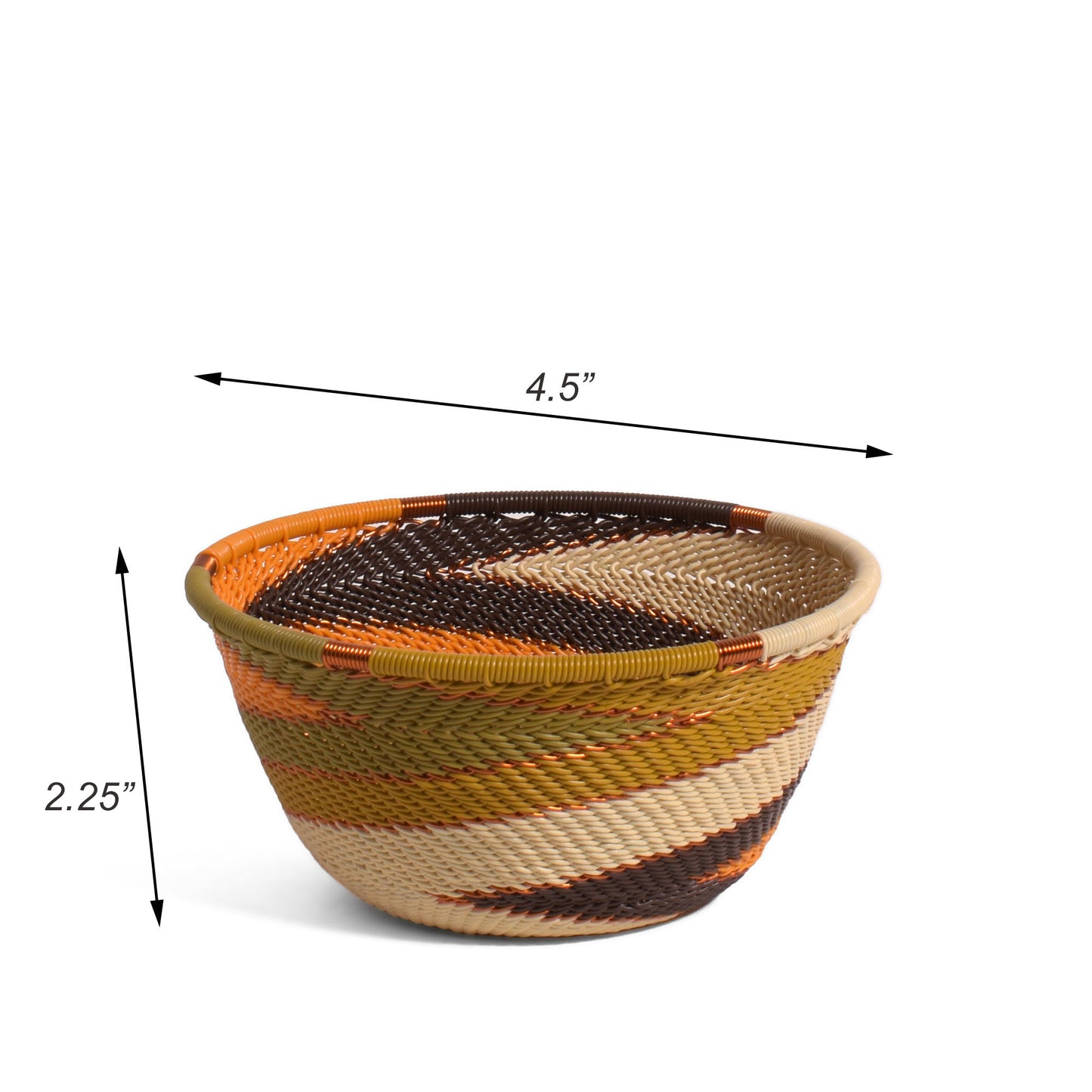 Fair Trade Handwoven Zulu Telephone Wire 4-1/2" Small Round Bowl Basket, African Earth Colors, Each One Varies