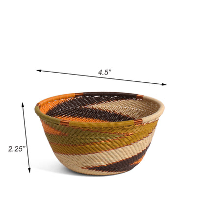 Fair Trade Handwoven Zulu Telephone Wire 4-1/2" Small Round Bowl Basket, African Earth Colors, Each One Varies