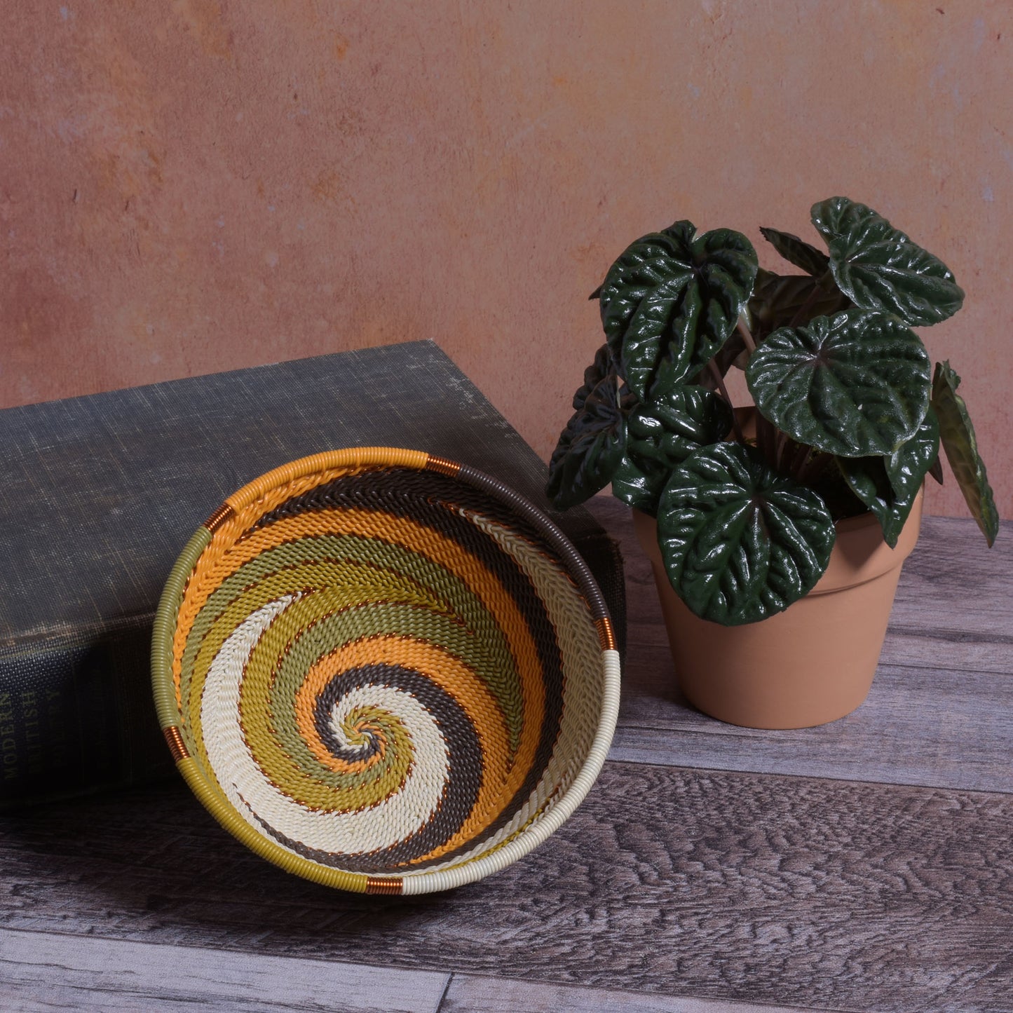 Fair Trade Handwoven Zulu Telephone Wire 4-1/2" Small Round Bowl Basket, African Earth Colors, Each One Varies