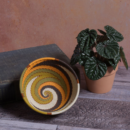 Fair Trade Handwoven Zulu Telephone Wire 4-1/2" Small Round Bowl Basket, African Earth Colors, Each One Varies