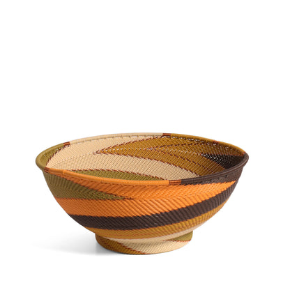 Fair Trade Handwoven Zulu Telephone Wire 8" Round Pedestal Bowl Basket, African Earth Colors, Each One Varies