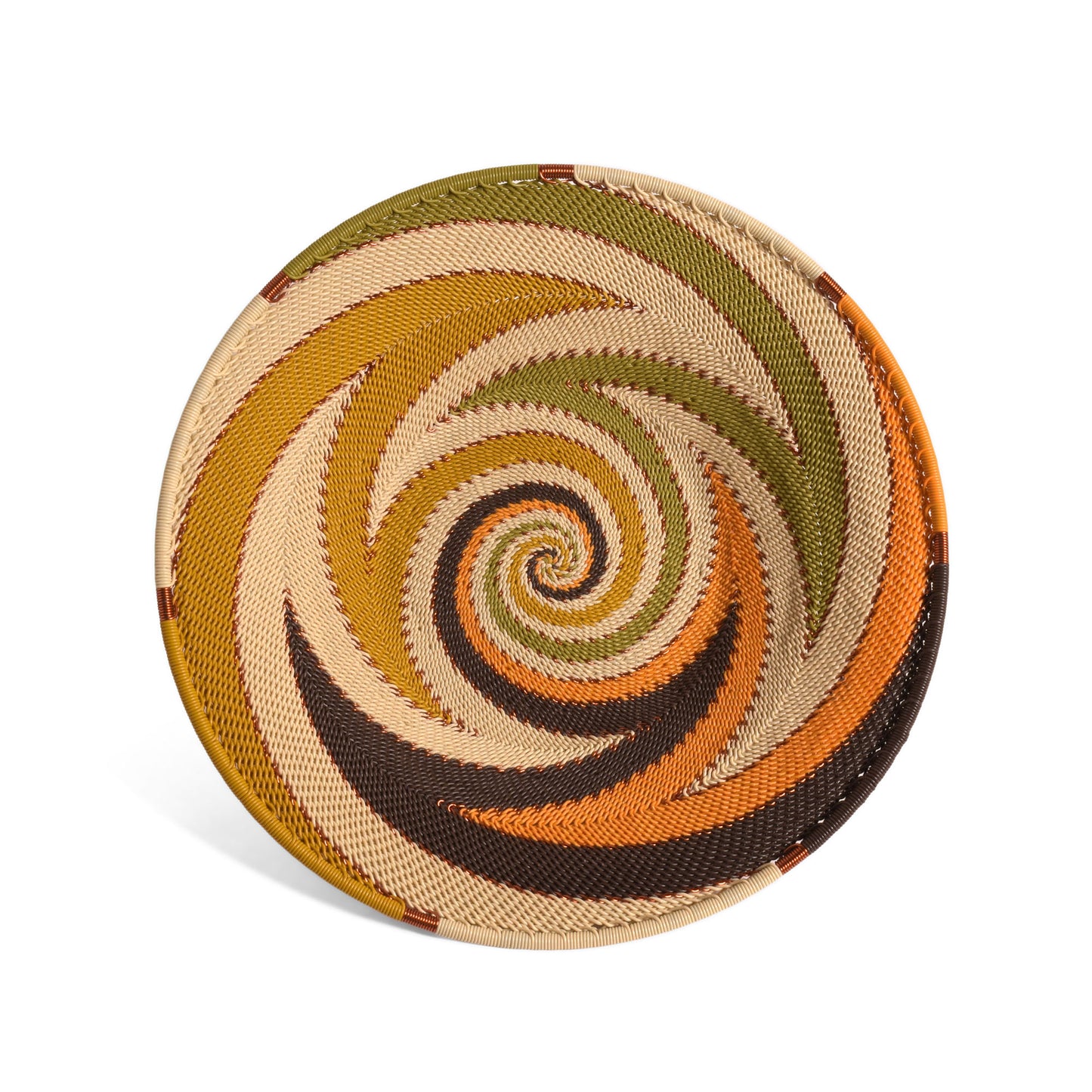 Fair Trade Handwoven Zulu Telephone Wire 9" Platter Basket, African Earth Colors, Each One Varies
