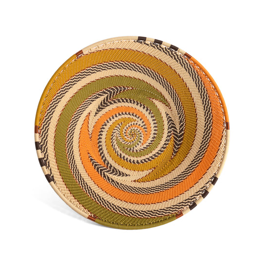 Fair Trade Handwoven Zulu Telephone Wire 9" Platter Basket, African Earth Colors, Each One Varies