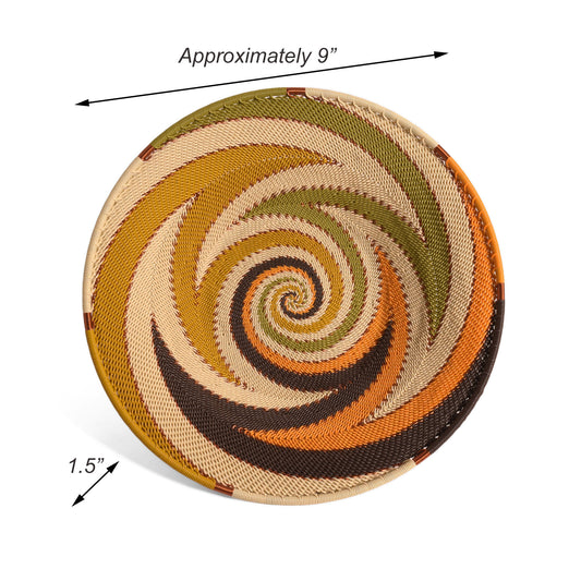 Fair Trade Handwoven Zulu Telephone Wire 9" Platter Basket, African Earth Colors, Each One Varies