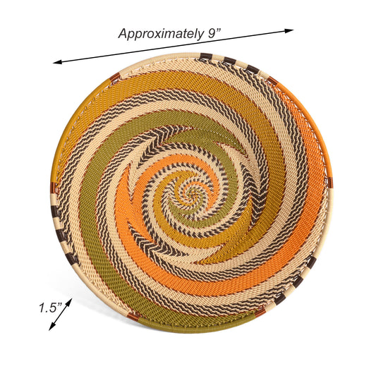 Fair Trade Handwoven Zulu Telephone Wire 9" Platter Basket, African Earth Colors, Each One Varies