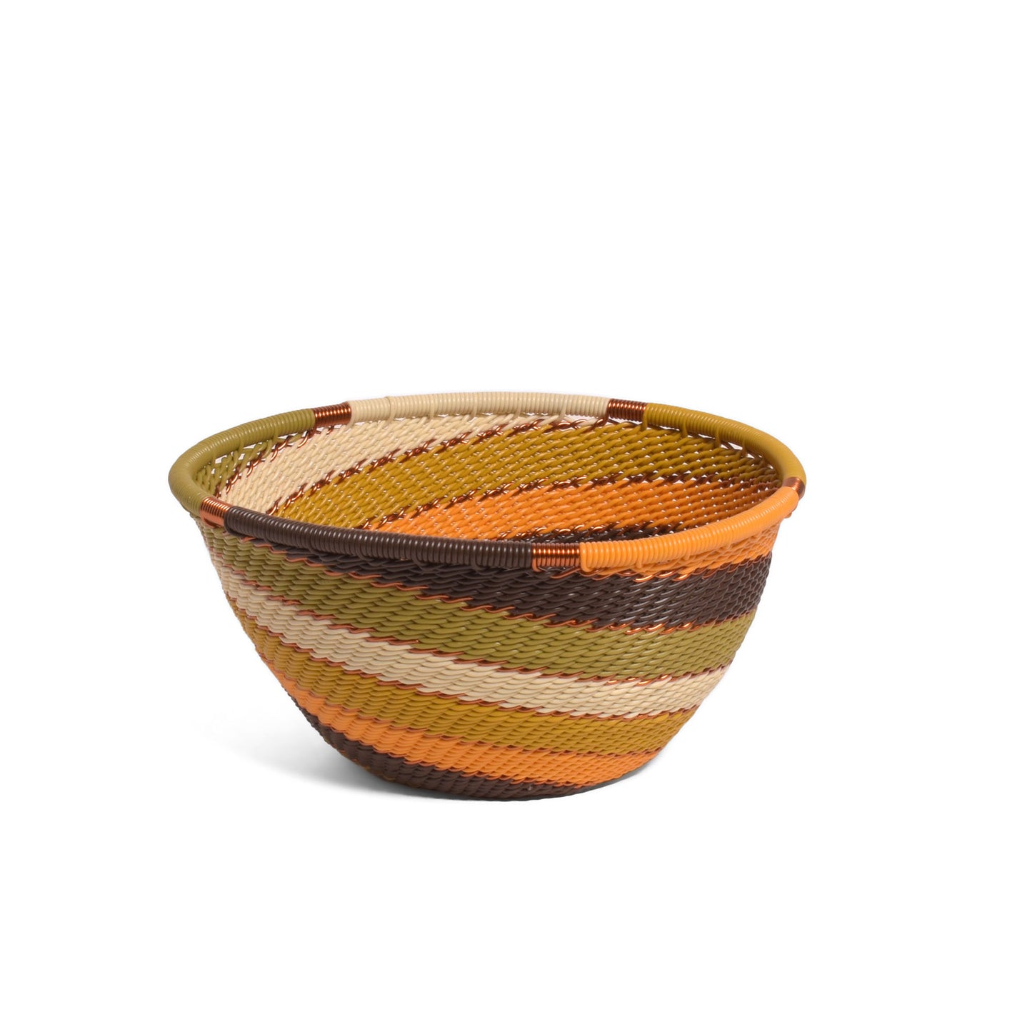 Fair Trade Handwoven Zulu Telephone Wire 4-1/4" Small Triangle Bowl Basket, African Earth Colors, Each One Varies