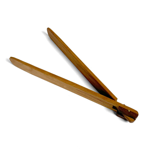 American Handmade Maple and Walnut Wooden Tongs with Spring Action, Fold Flat for Storage