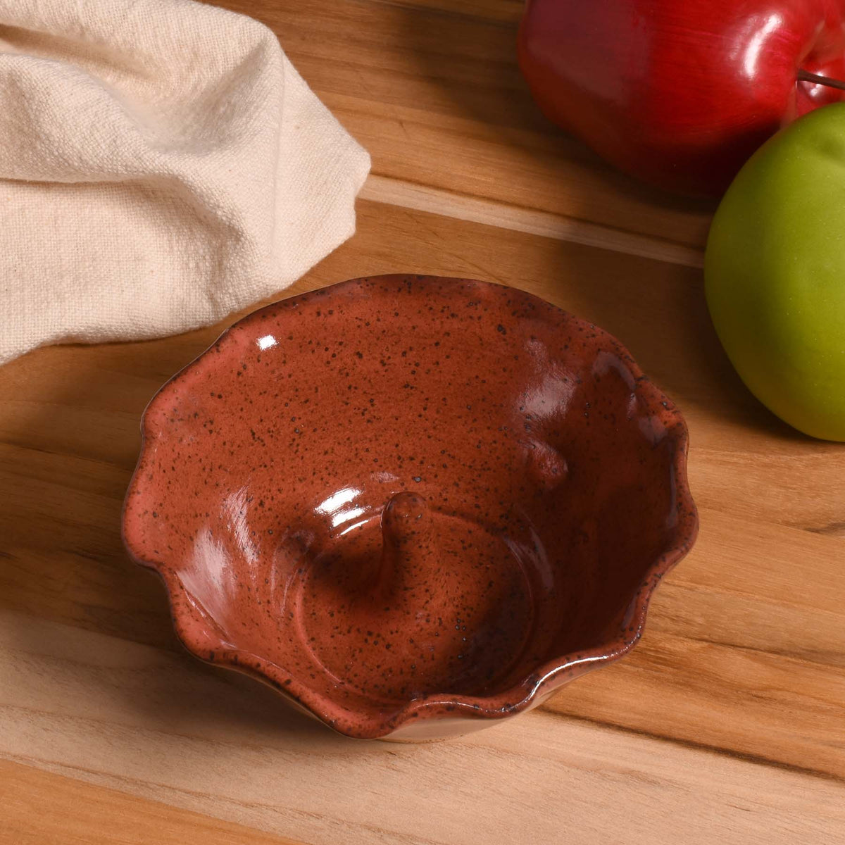 American Handmade Pottery Apple Baker, Red