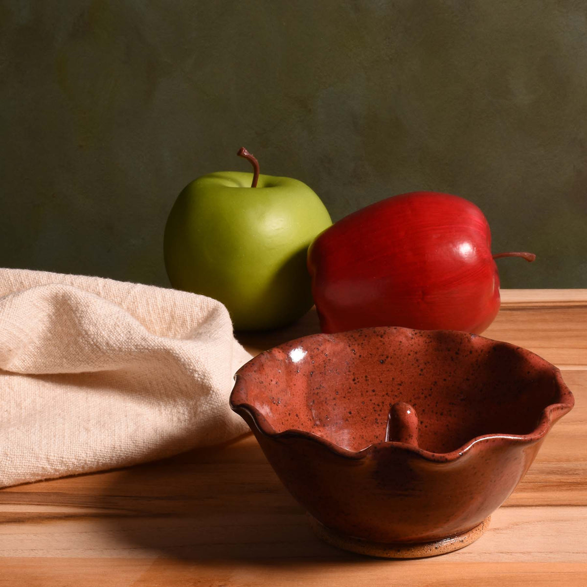 American Handmade Pottery Apple Baker, Red