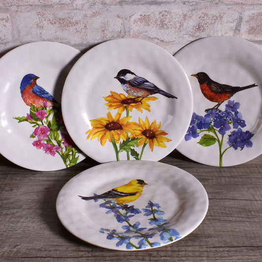 Bamboo Table Birds with Flowers 8-1/4" Salad Plates, Set of 4, Made of Eco-Friendly Bamboo Composite