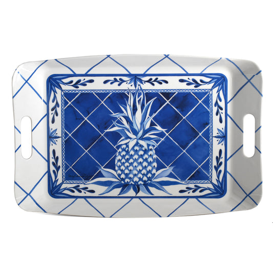 Bamboo Table Blue Pineapple 18 x 12-inch Serving Tray