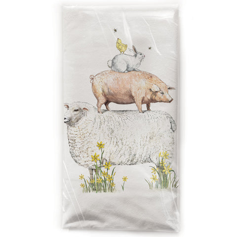 Mary Lake-Thompson Stacked Spring Farm Animals Cotton Flour Sack Dish Towel