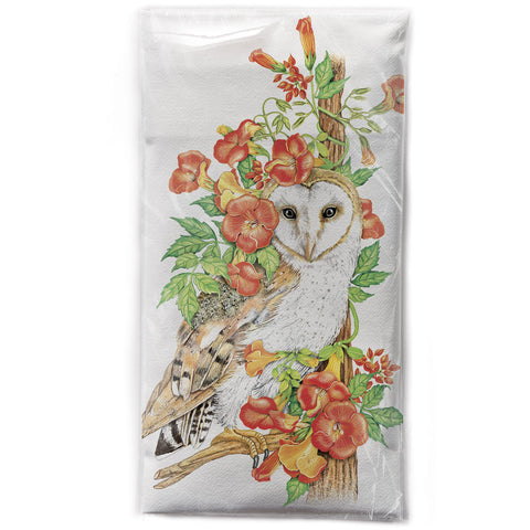 Mary Lake-Thompson Owl with Trumpet Vine Cotton Flour Sack Dish Towel