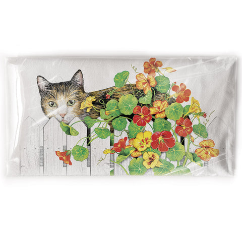 Mary Lake-Thompson Cat on Picket Fence with Flowers Cotton Flour Sack Dish Towel
