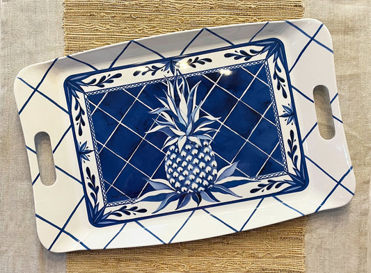Bamboo Table Blue Pineapple 18 x 12-inch Serving Tray