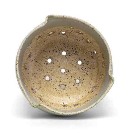 Hand-Thrown Pinched Rim Berry Bowl with Saucer, Each One Unique, Blue/Beige