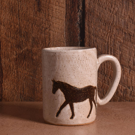 Brown Horse Mug, Hand-Built American Pottery, Each One Unique, Speckled Beige