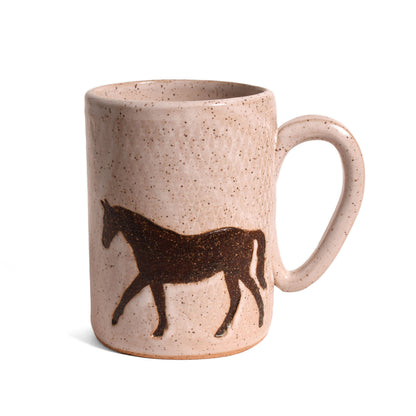 Brown Horse Mug, Hand-Built American Pottery, Each One Unique, Speckled Beige