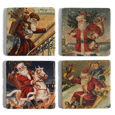 Old Saint Nick Tumbled Marble Coasters, Set of 4