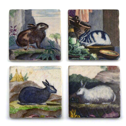 Rabbit Paintings Tumbled Marble Coasters, Set of 4