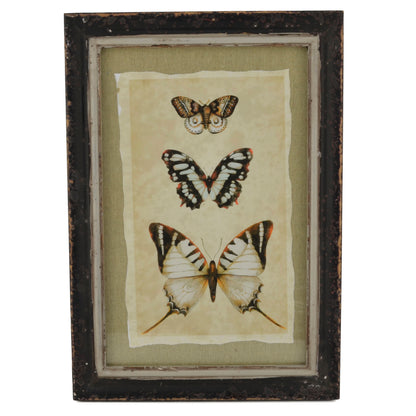 Vintage Style Three Butterflies Print with Distressed Wood Frame, Style D