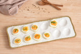 Pampa Bay Golden Salerno Porcelain Deviled Egg Tray with Titanium Beaded Trim, White/Gold