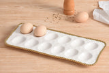 Pampa Bay Golden Salerno Porcelain Deviled Egg Tray with Titanium Beaded Trim, White/Gold