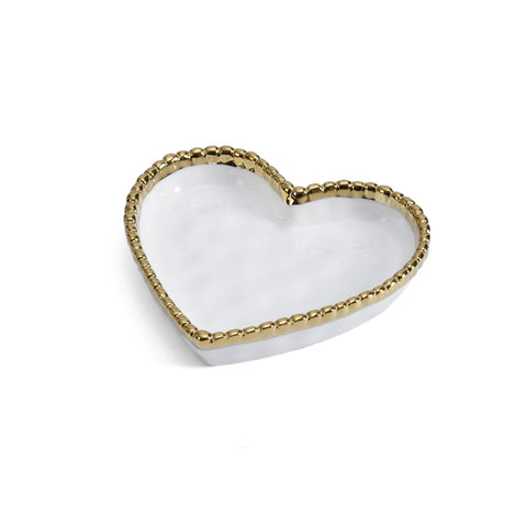 Pampa Bay Petite Porcelain Heart Dish with Titanium Beaded Trim, White/Gold