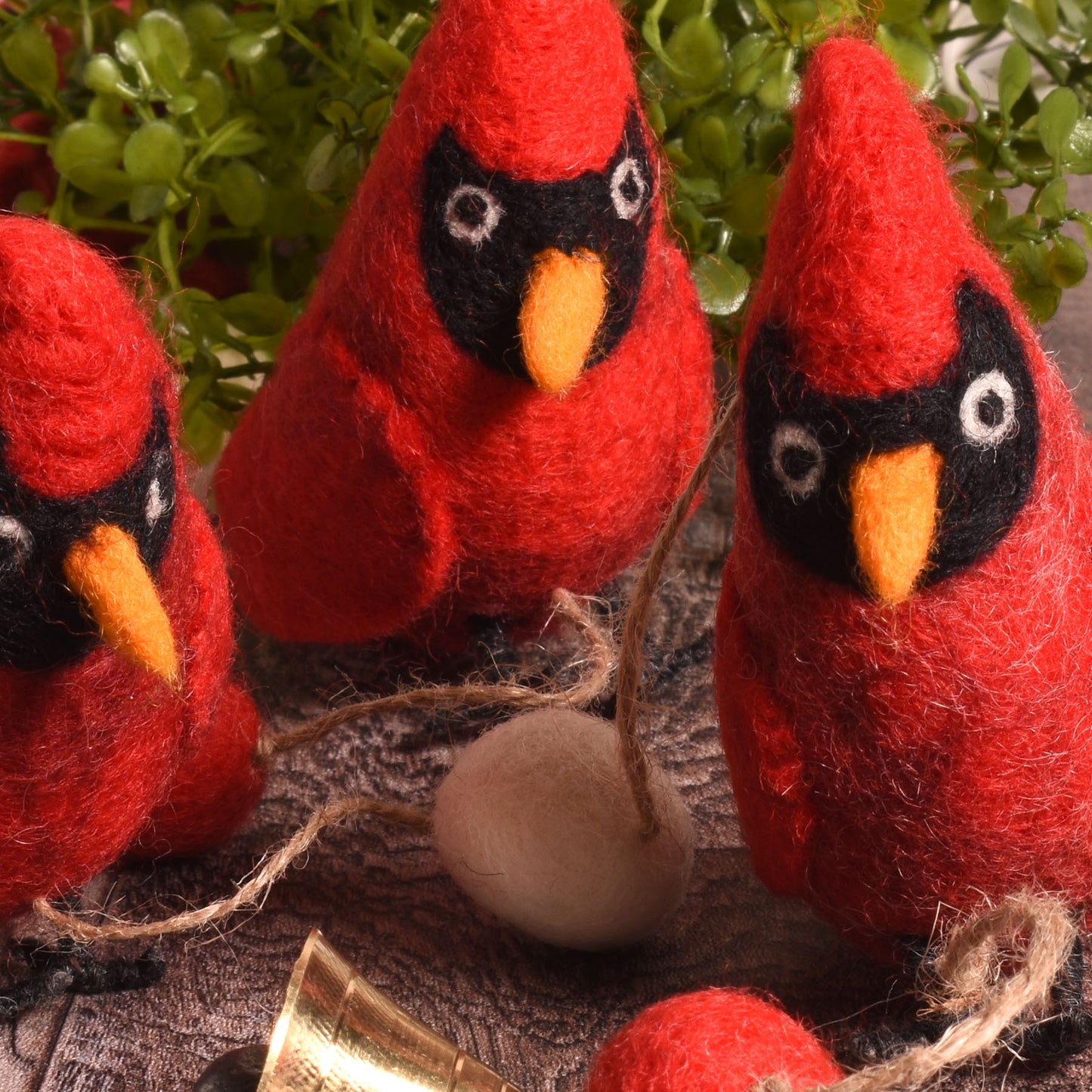 Fair Trade Felted Wool Red Cardinals Garland, Handmade in Nepal