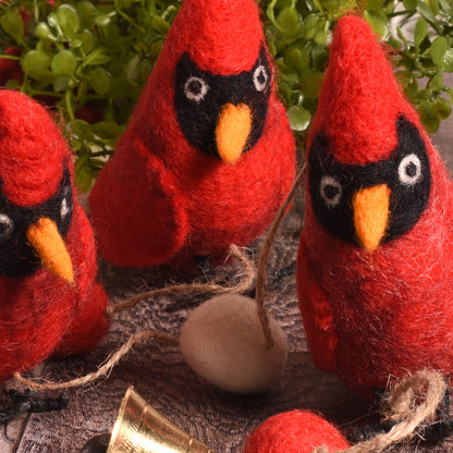 Fair Trade Felted Wool Red Cardinals Garland, Handmade in Nepal