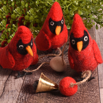 Fair Trade Felted Wool Red Cardinals Garland, Handmade in Nepal
