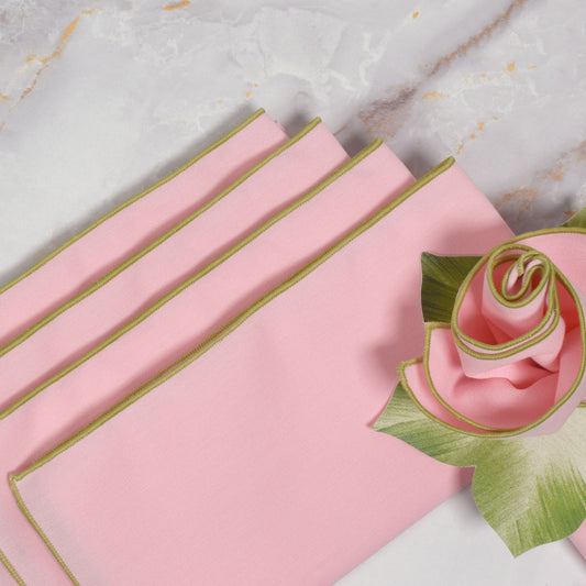 Carole Shiber 20" Square Color-Trim Napkin, Set of 4, Light Pink/Honeydew Green