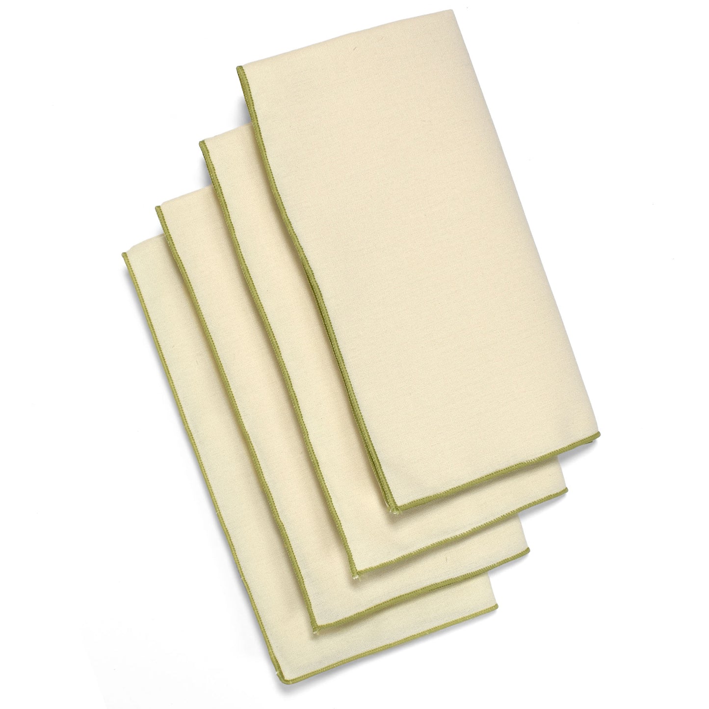 Carole Shiber 20" Square Color-Trim Napkin, Set of 4, Ivory/Honeydew Green