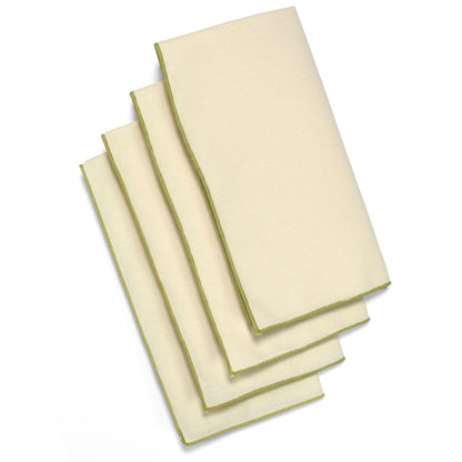 Carole Shiber 20" Square Color-Trim Napkin, Set of 4, Ivory/Honeydew Green